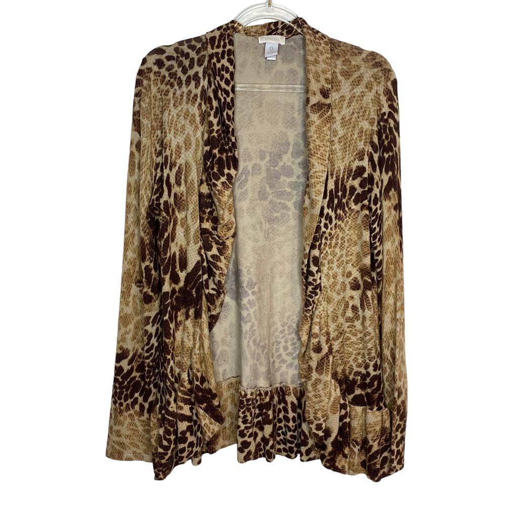 Chicos Womens‎ Size 0/Small Leopard Print Cardigan Sweater Open Front Ruffle